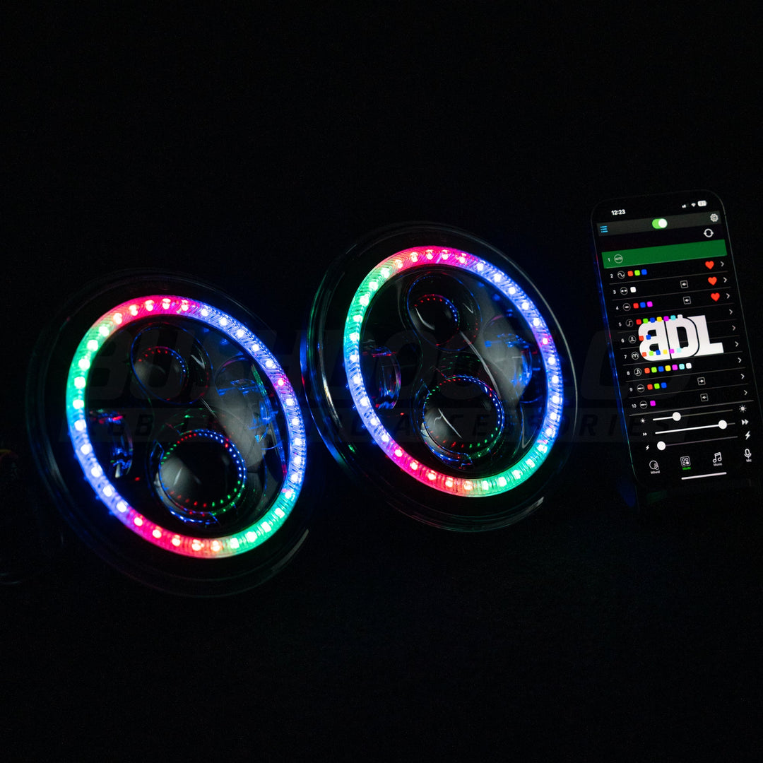 7" 'Halo' LED Colour Chasing Headlights - Bushdoof Lighting