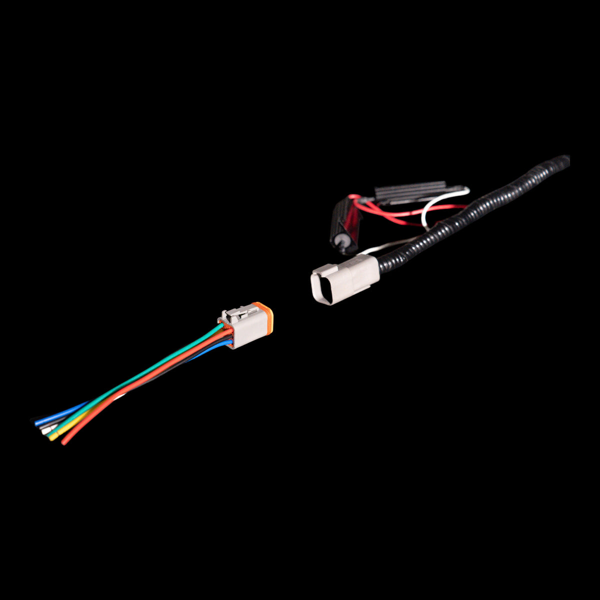Deutsch plug and 165 mm bare-end splice lead supplied with each Universal LED Tray Tail Light - Bushdoof Lighting