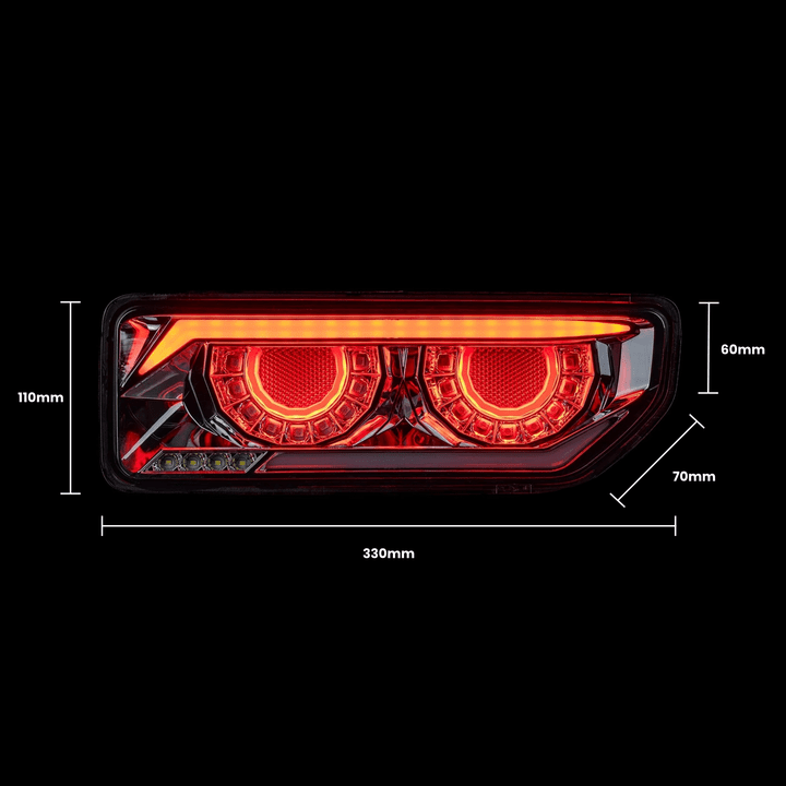 Front dimensions: 330mm wide, 110mm high, 60mm and 70mm deep