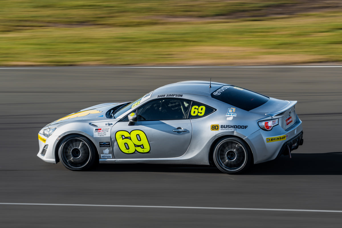 Sam Simpson's Toyota 86 with Bushdoof Lighting logos