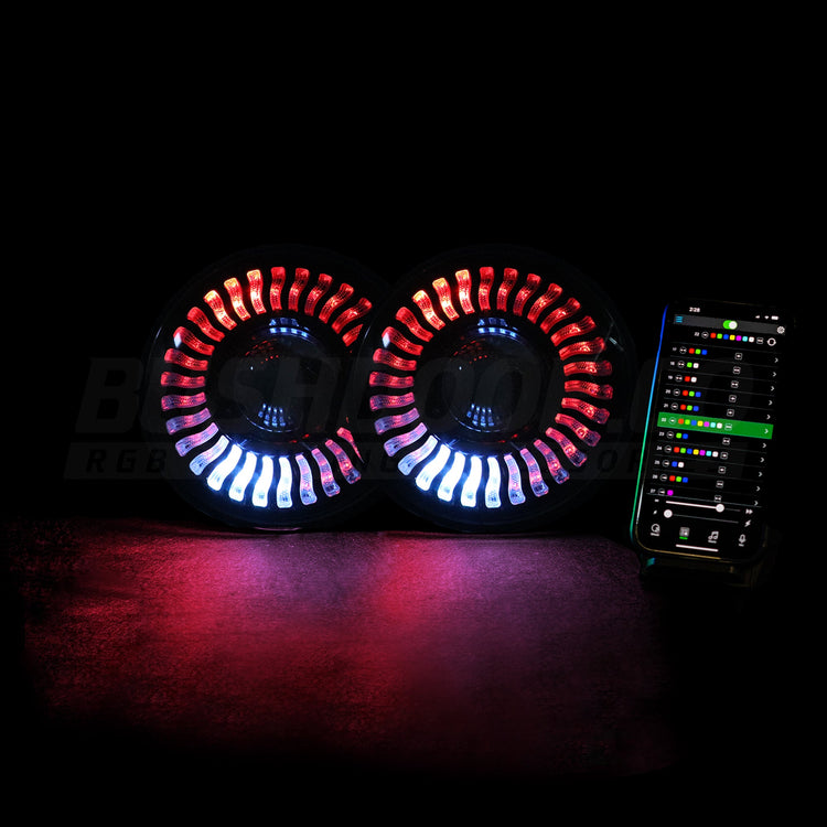 7" 'Firewheel' LED Colour Chasing Headlights - Bushdoof Lighting