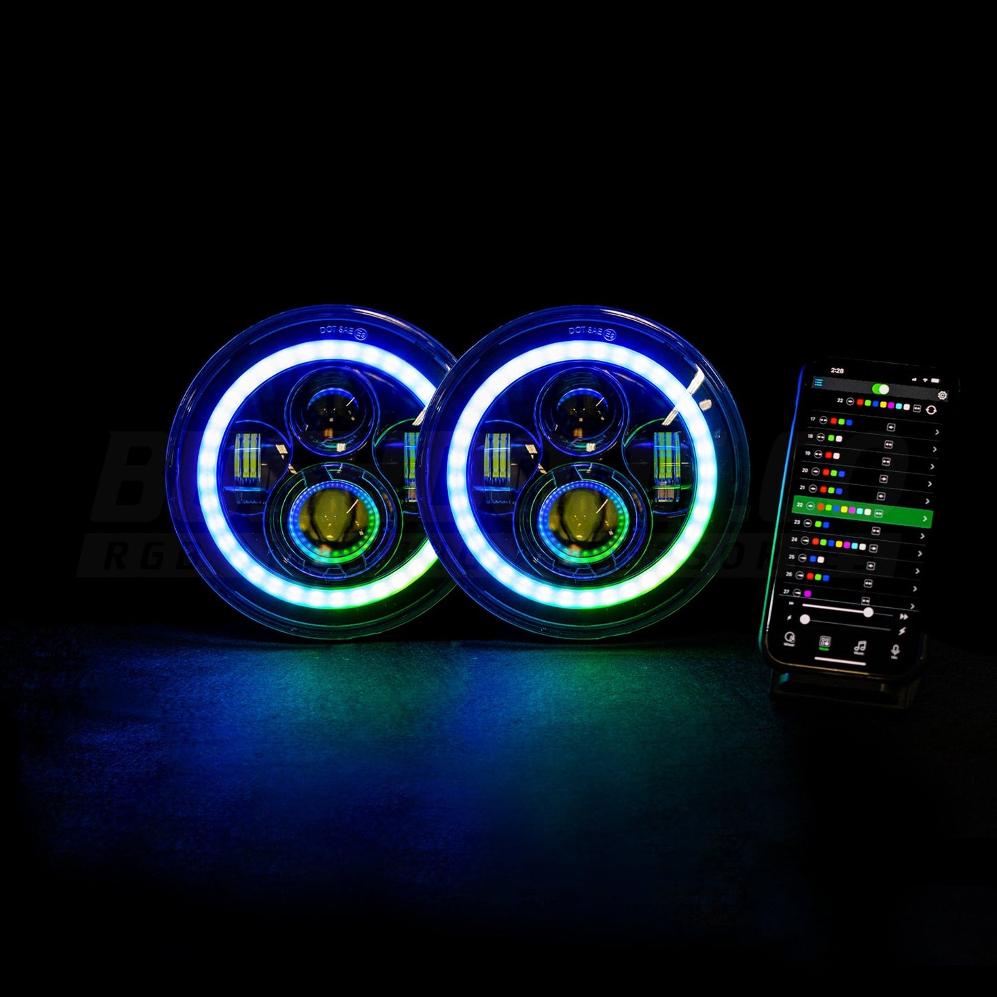 7" 'Halo' LED Colour Chasing Headlights - Bushdoof Lighting