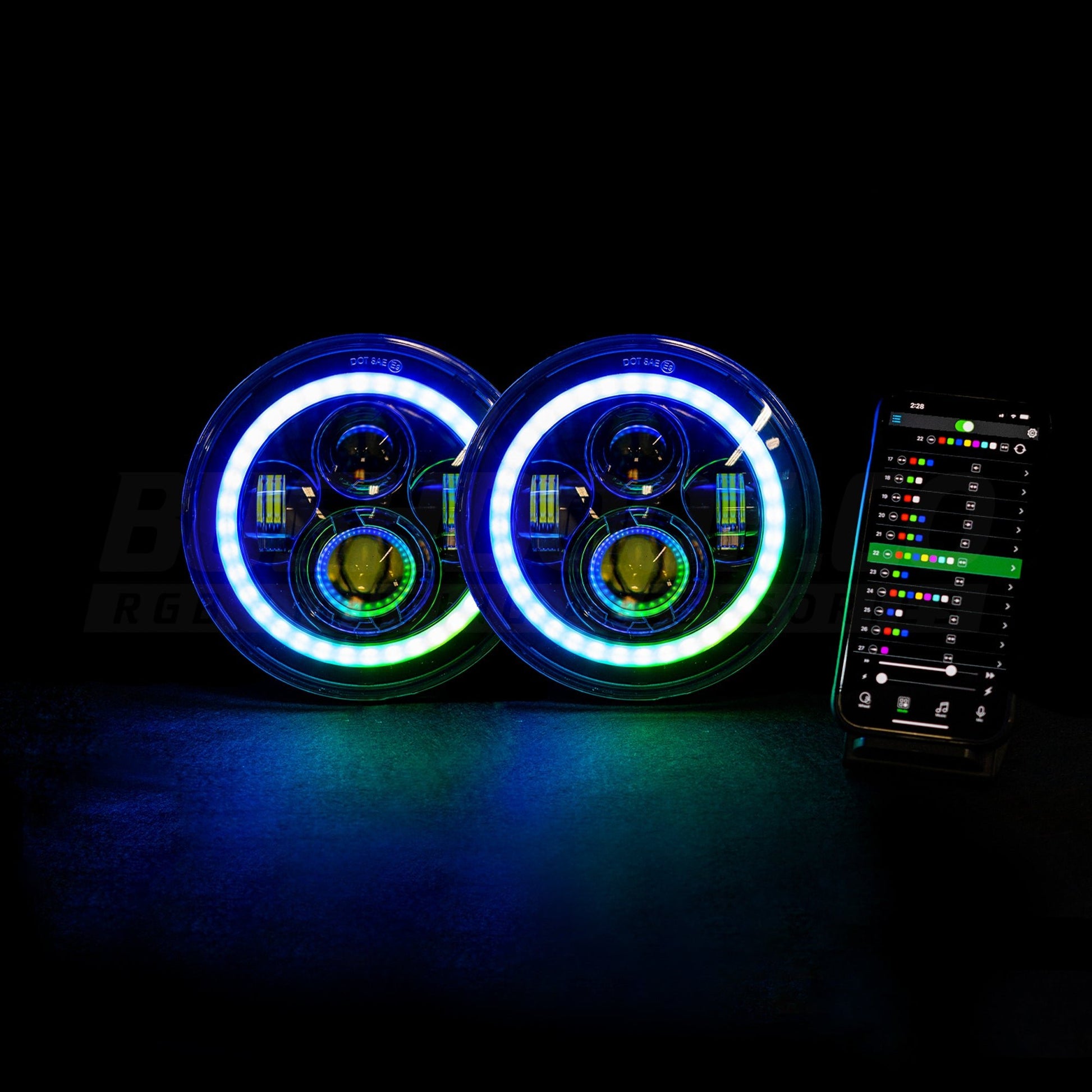 7" 'Halo' LED Colour Chasing Headlights - Bushdoof Lighting